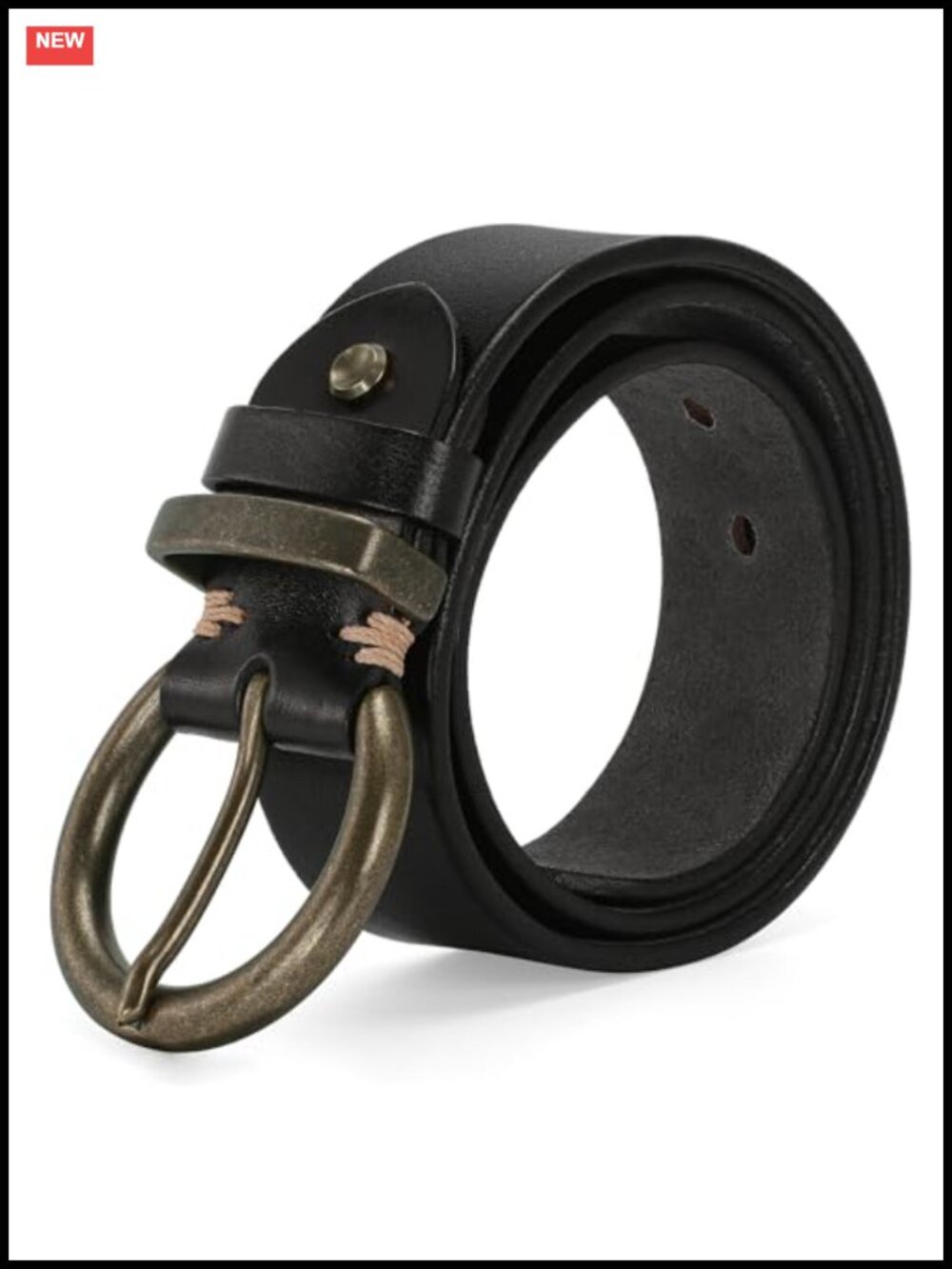 Women's 1.5" Leather Belt Large Brass Buckle Vintage Western Adjustable